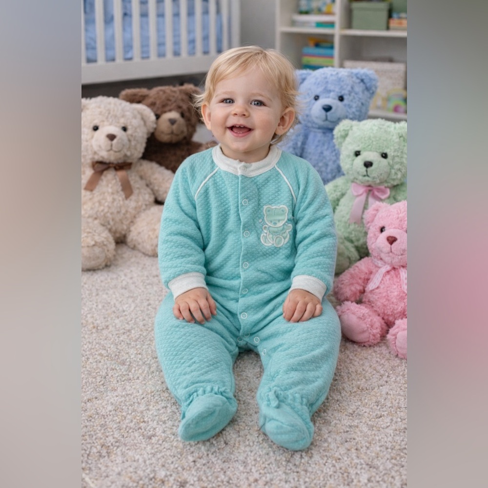 Vintage 90’s Teddy Bears Turquoise Footed Romper